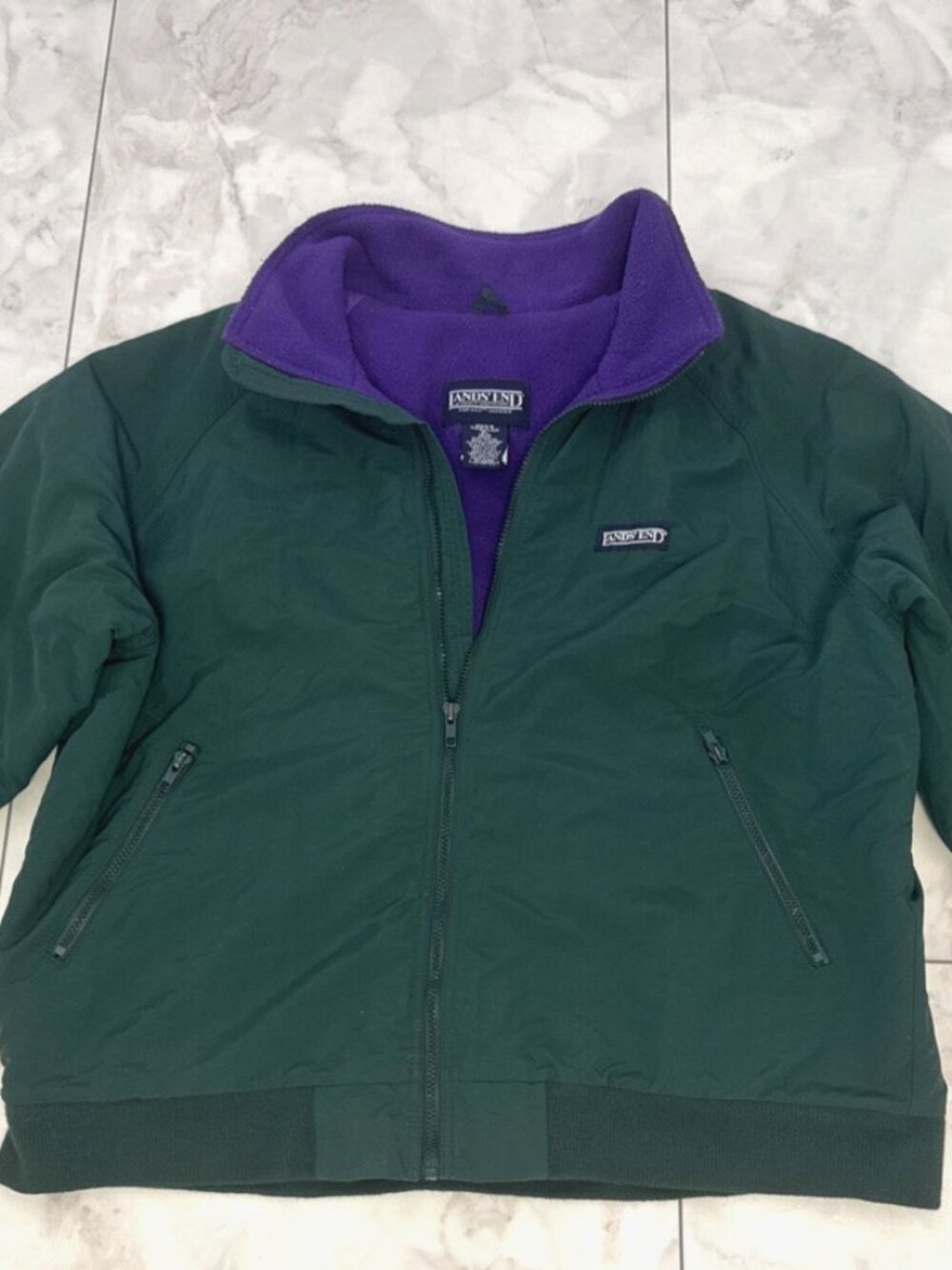 Vintage Lands End Squall Jacket Mens XL Green Fleece Lining Gorpore Dad Bomber
